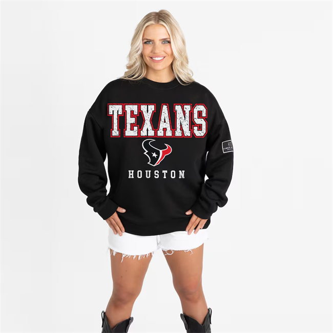 Women's Houston Texans Gameday Couture Black Oversized Level Up Black Label Premium Fleece Sweatshirt(Run Small)